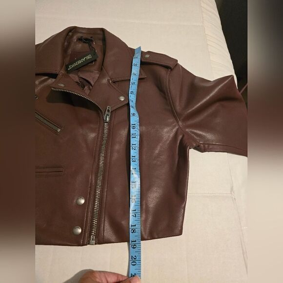 NWT Blank NYC Faux Leather Cropped Moto Jacket in Plum Size Small - Picture 9 of 14